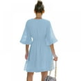 thumbnail image 4 of Femmes Mini Robe Taille Élastique Volants Robe de Soirée Ample Fit Dot Print V Cou Manches Courtes Robe Fluide, 4 of 9