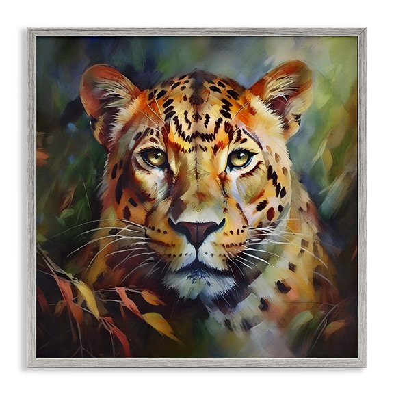 Stupell Industries Leopard Face Portrait Animals Painting Gray Framed Art Print Wall Art, 17 x 17