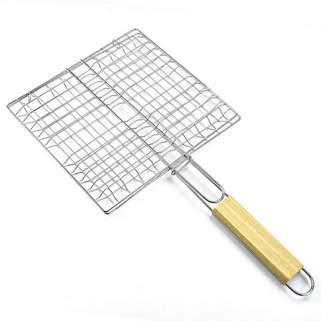 Greyghost Kitchen BBQ Tool Bandwidth Handle Grilled Fish Net Portable Grill Net Clip Durable Grilled Fish Basket
