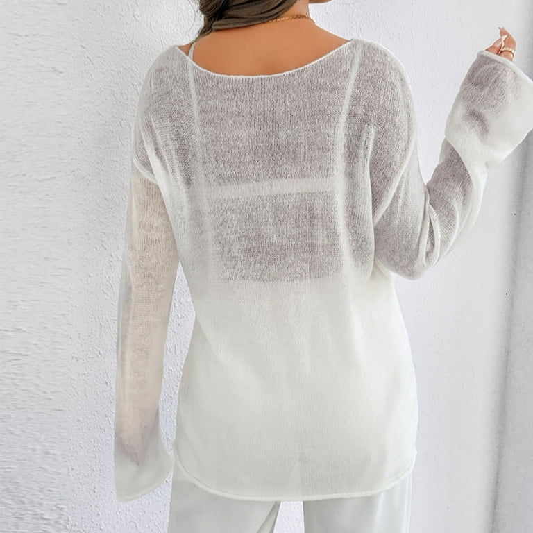 Hvyesh Womens Sheer Mesh Long Sleeve Top Sexy Loose Off Shoulder
