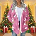 thumbnail image 2 of Womens Winter Sherpa Coats Fleece Lined Hooded Sweater Cardigan Oversize Fit Warm Printed Jackets with Pockets (L, Watermelon Red), 2 of 6