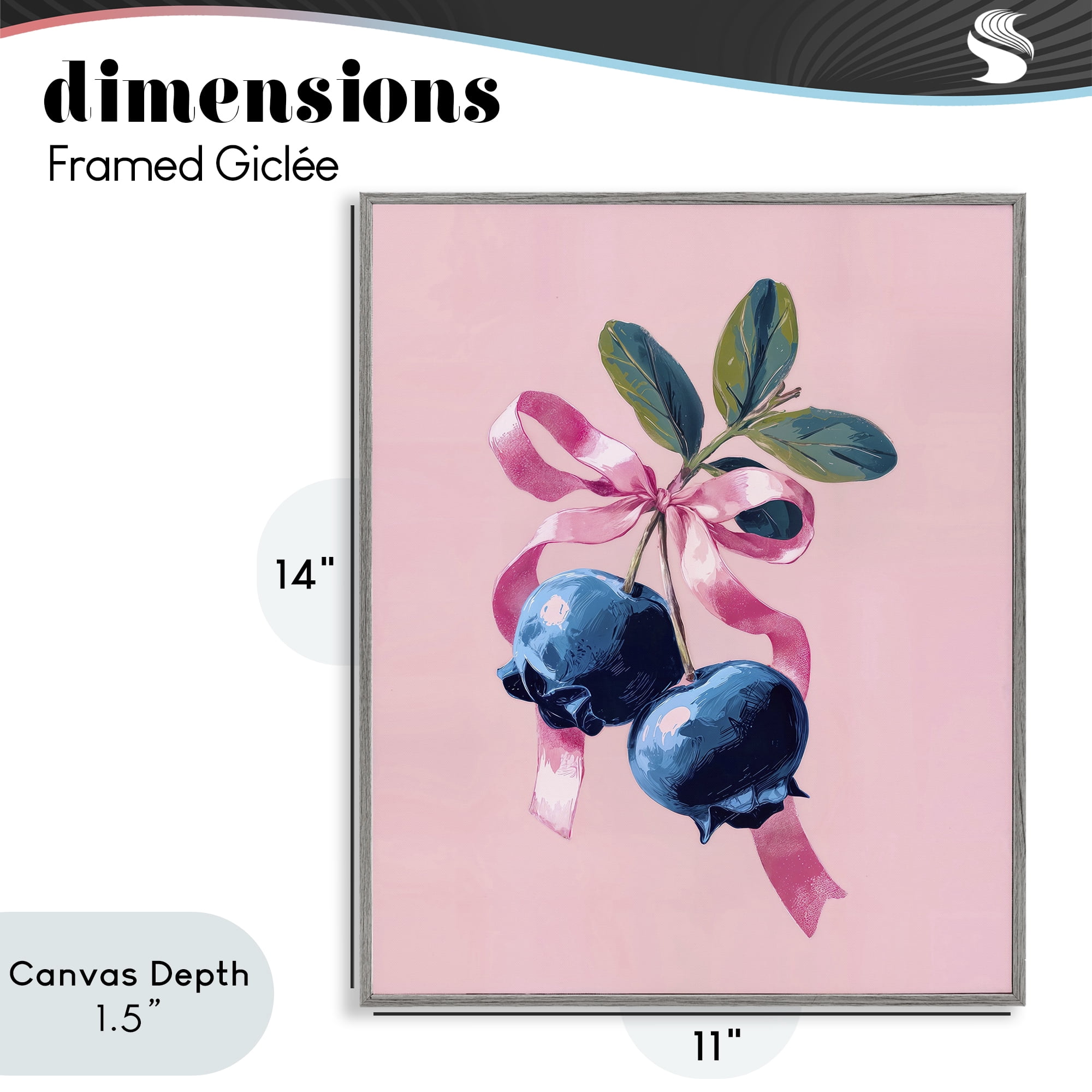Stupell Industries Blueberry Branch with Pink Bow Gray Framed Giclee Art, design by Imagine It Images