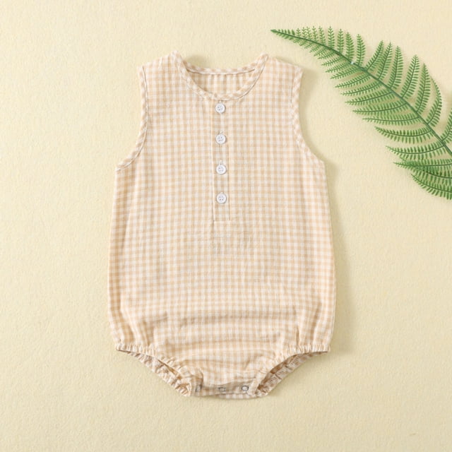 Mono de verano para niños y niñas, de algodón, con botones, manga corta y cuello redondo, bonitos pantalones cortos lisos.