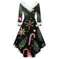 thumbnail image 3 of Women's Fashion V-Neck Casual Fit Christmas Print Party Long Sleeve Dress, Plush Trim, Holiday Print, Retro Style, Party Wear, Slim Fit, Festive,Multicolor,4XL, 3 of 3