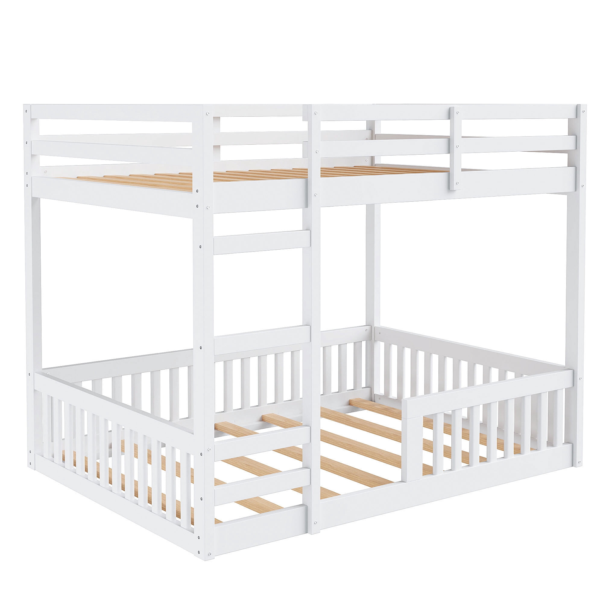 Euroco Full over Full Bunk Bed with Ladder and Guardrails for Kids Teens Adults, White