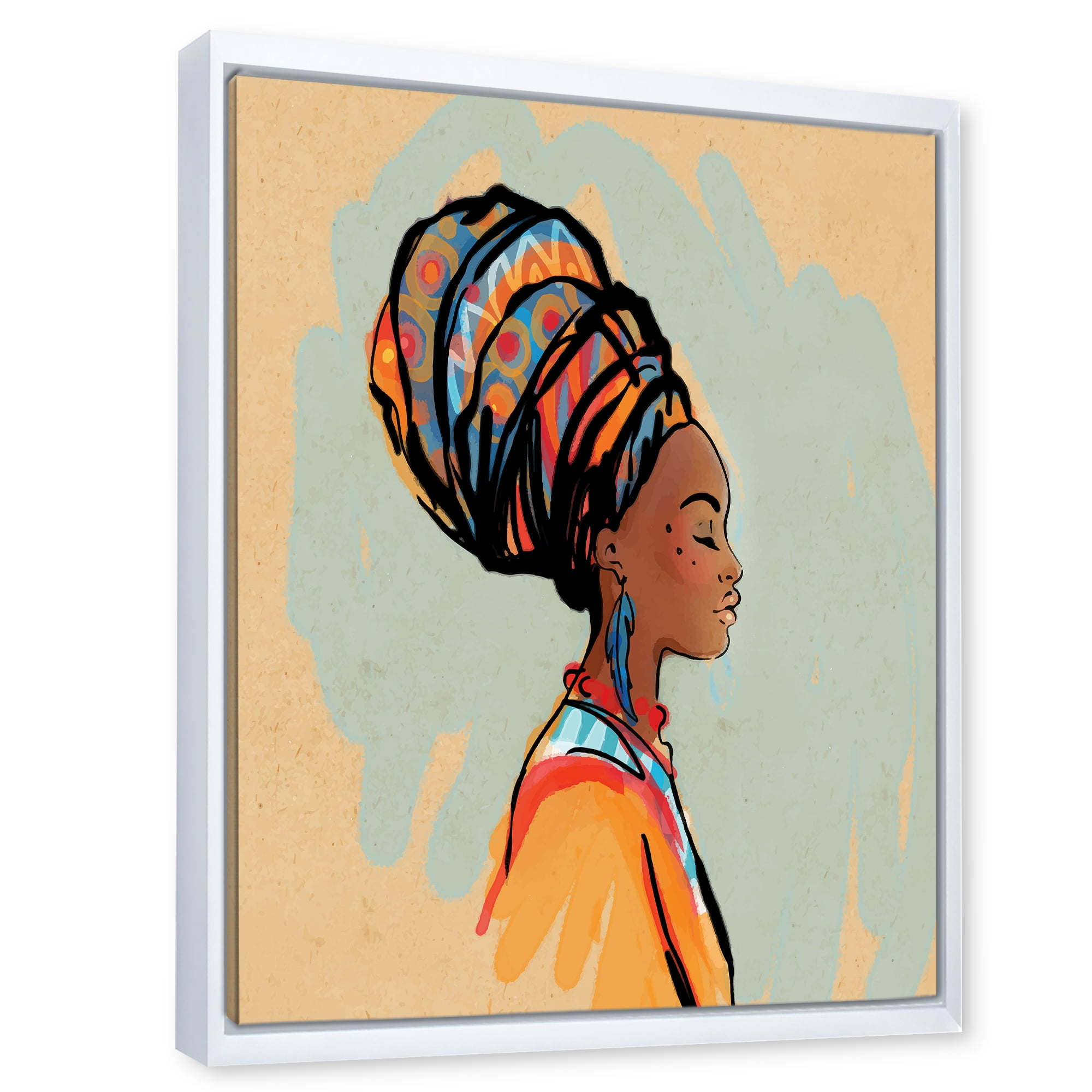 Designart 'Portrait of African American Woman With Turban III' Modern Framed Canvas Wall Art Print