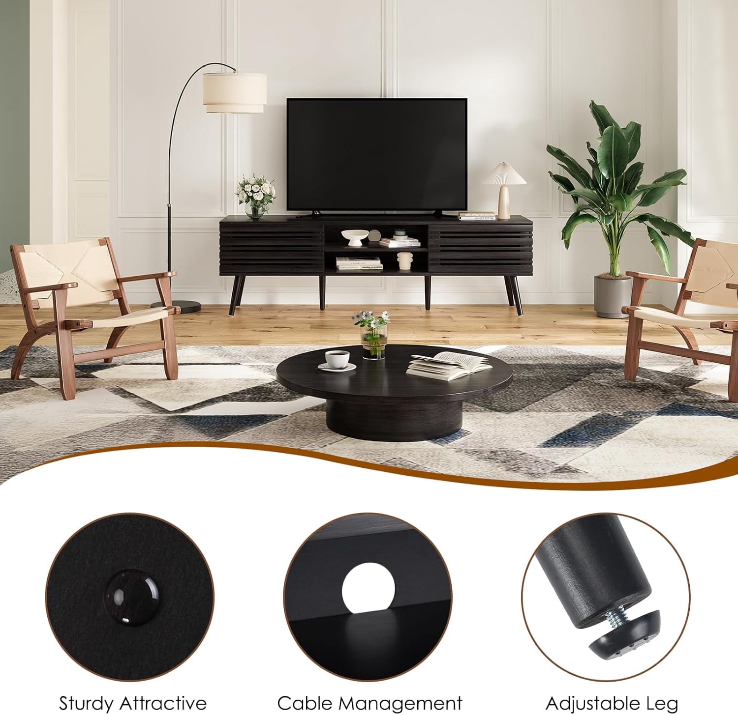 STARY Mid Century Modern TV Stands for up to 70" TV with Storage, Fluted Wood TV Stand for Living Room, Boho Media Console, Entertainment Center with Cable Management