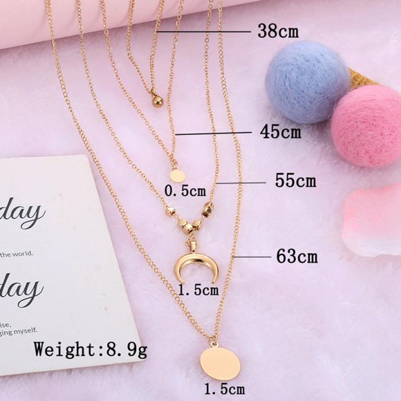 Layered Necklace for Women Moon Necklace Card Moon Necklace Pendant Silver Chain Jewellery Multilayer Necklace with Moon Disc Birthday Gift