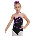 thumbnail image 3 of Doomiva Kids Girls 2Pcs Dance Leotard Outfits Dancewear Sleeveless Patchwork Dance Unitards and Metallic Pants Set Purple&Black 16, 3 of 6