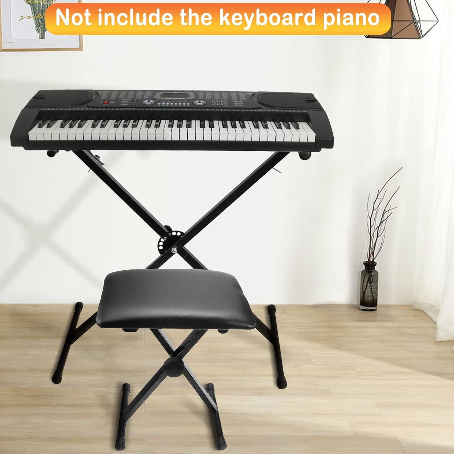 Single X Keyboard Stand and Bench Set, Adjustable Height Digital Piano Stand with Lockable Straps for 49 61 76 88 Keys