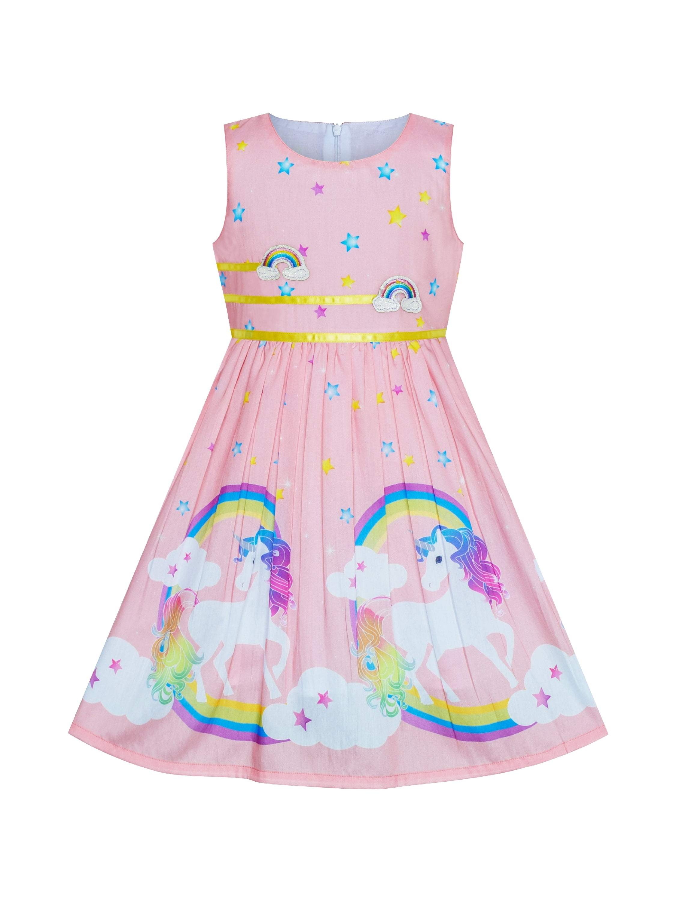 Sunny Fashion Girls Dress Unicorn Rainbow Long Sleeve Casual Dress Size 3-8