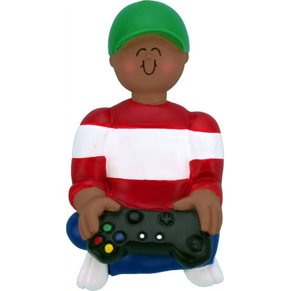 Playing Video Game Male African-American Personalized  Christmas Ornament DO-IT-YOURSELF