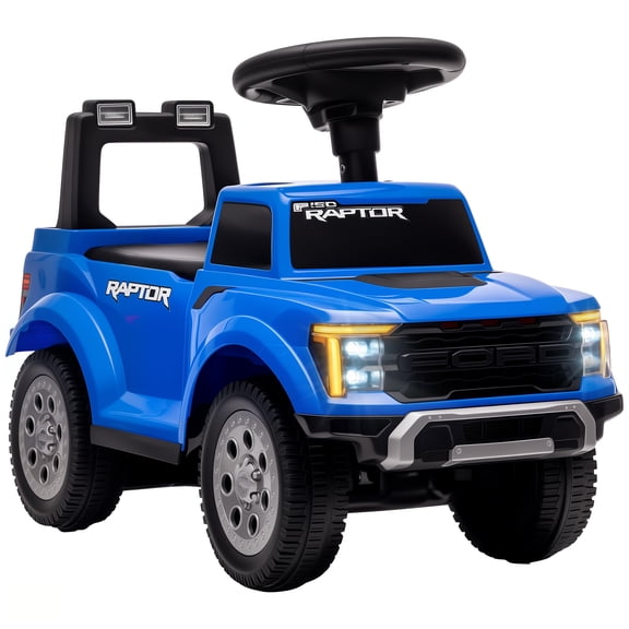 Qaba Ford Raptor Ride On Car - Toddler Push Car w/ Lights, Horn & Storage - 18-36 Months - Blue