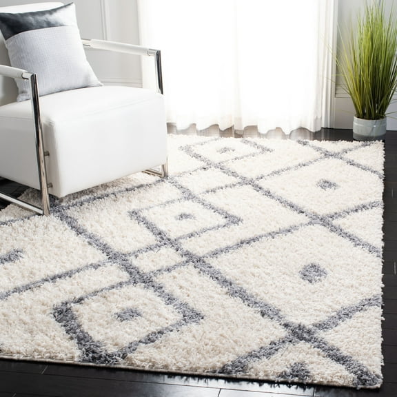 SAFAVIEH Venus Avaline Abstract Geometric Shag Area Rug, Ivory/Grey, 6'7" x 6'7" Square