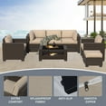 thumbnail image 4 of 7-Piece Outdoor Sectional Patio Furniture Set, All-Weather Wicker Rattan Sofa with Thick Washable Cushions & Tempered Glass Table, Perfect for Garden, Poolside, Backyard (Beige), 4 of 8