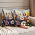 thumbnail image 2 of Spring Floral Pillow Covers 2 Pack Lavender Colorful Oil Painting Flower Pillowcase Waterproof Outdoor Throw Pillow Cover for Patio Garden Square Cushion 16”x16”, 2 of 9