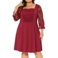 thumbnail image 2 of DARING DIVA Plus Size Square Neck Sheer Ruffle Flowy A-Line Midi Dress 3X Rose Red, 2 of 6