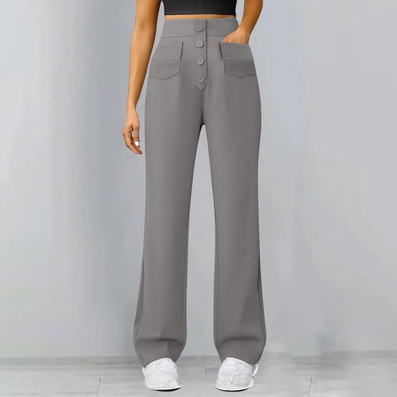 Fleece Lined Pants Women High Waist Stretch Cargo Pants Multiple Pockets Baggy Relaxed Fit Straight Leg Pants