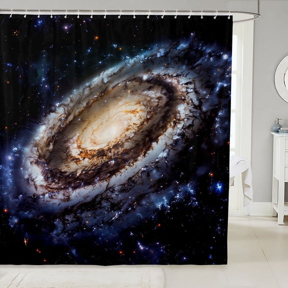 Manfei Vintage Spiral Galaxy Shower Curtain 72Wx72L,Celestial Stars Bathroom Curtain,Silver Brown Blue