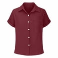 thumbnail image 5 of Girls Teen Linen Shirts Button Down Wrinkled Gauze Tops Summer Short Sleeve V Neck Blouse Beach Cotton Linen Tee,Wine,5-6 Years, 5 of 6