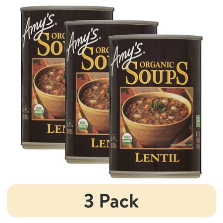 (3 pack) Amy’s Soup, Plant-Based Organic Lentil Soup, Gluten Free, Made With Organic Green Lentils and Vegetables, Canned Soup, 14.5 Oz