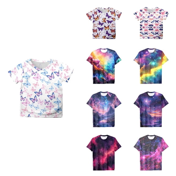 Girls Shirts Print Short Sleeve Shirts for Girls Kids Tshirts Casual Summer White Crewneck Basic Graphic Tees 12-13 Years