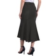 thumbnail image 3 of Falda midi casual de mujer de mezclilla con cola de pez, cintura alta, dobladillo sin terminar y bolsillos, color negro, 3 of 6
