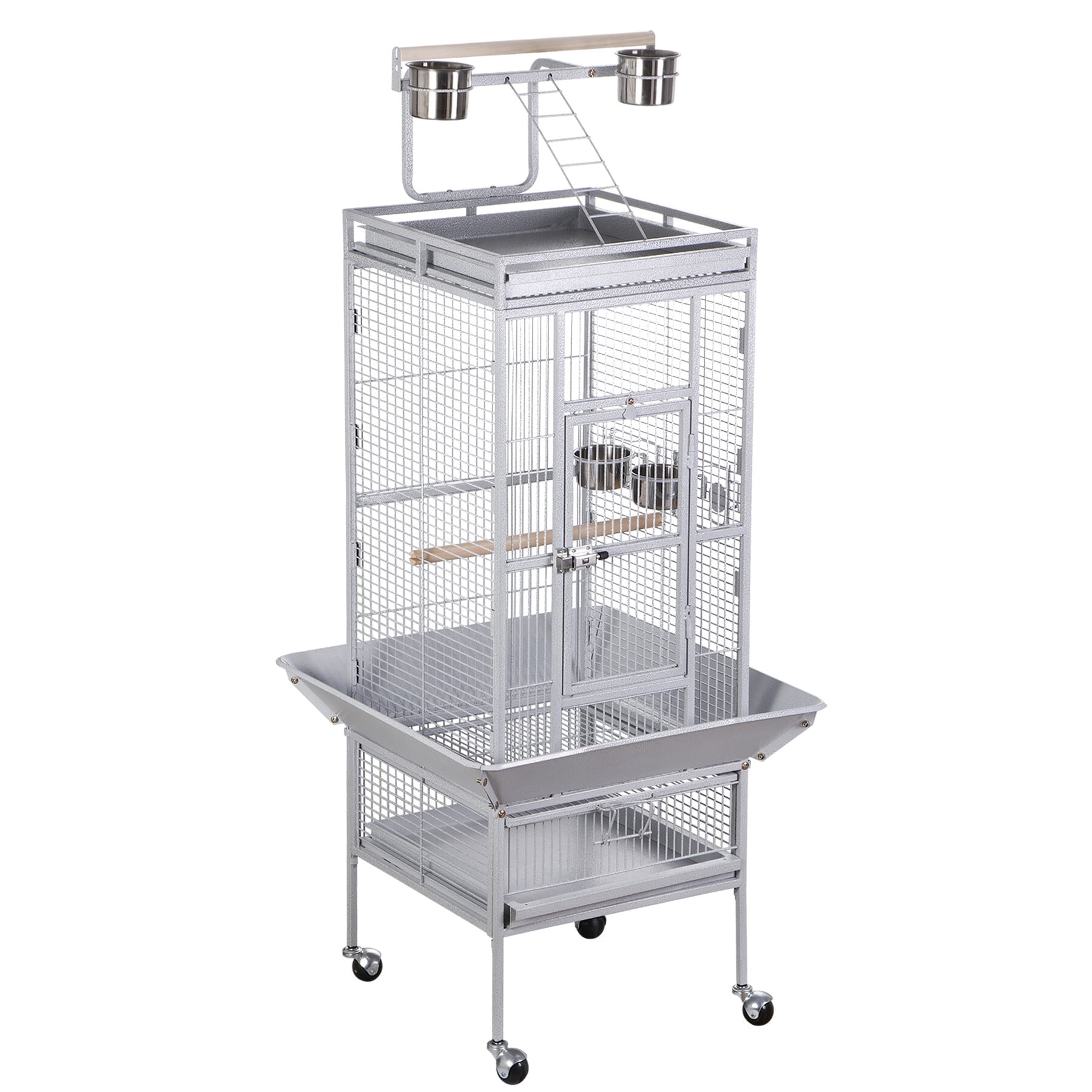 ZENSTYLE 61"H Rolling Bird Pet Cage Play Open Top Parrot Parakeet Cage Metal Frame Indoor Outdoor White
