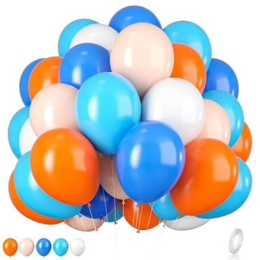 Orange and Blue Balloons, 12 Inch Orange White Blue Balloons Pastel Orange Royal Blue White Balloons with Ribbons for Birthday Baby Shower Graduation Engagement New Year Party Decorations