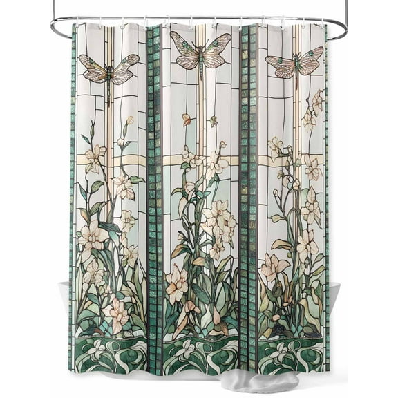 Boanket Polyester Fabric Vintage Dragonfly Shower Curtain, Pastoral Botanical Teal Spring Summer Waterproof Bathtub Curtain Bathroom Decor Set with Hooks 72 x 96 Inches,