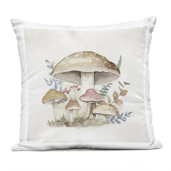 Stupell Industries Neutral Cottage Mushrooms Design by Mollie B. Outdoor Printed Pillow