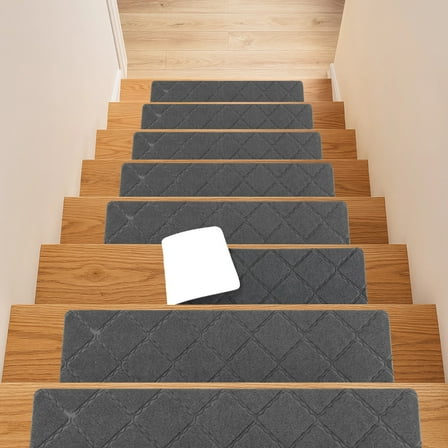 15 Pack Carpet Stair Treads for Wooden Steps Indoor 8" X 30" Non Slip Staircase Step Treads for Dogs, Kids and Elders, Grey