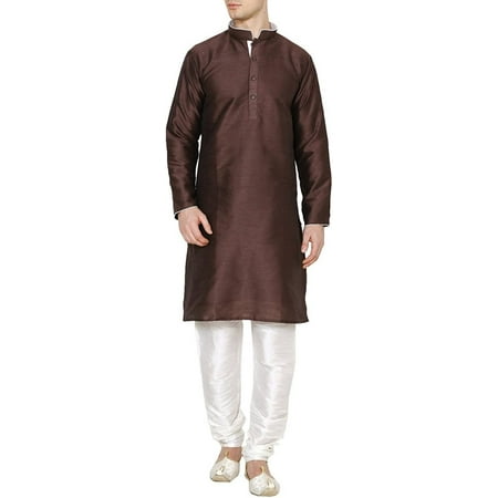 

Royal Kurta Men s Dupion Silk Contrast Piping Kurta Churidar Brown