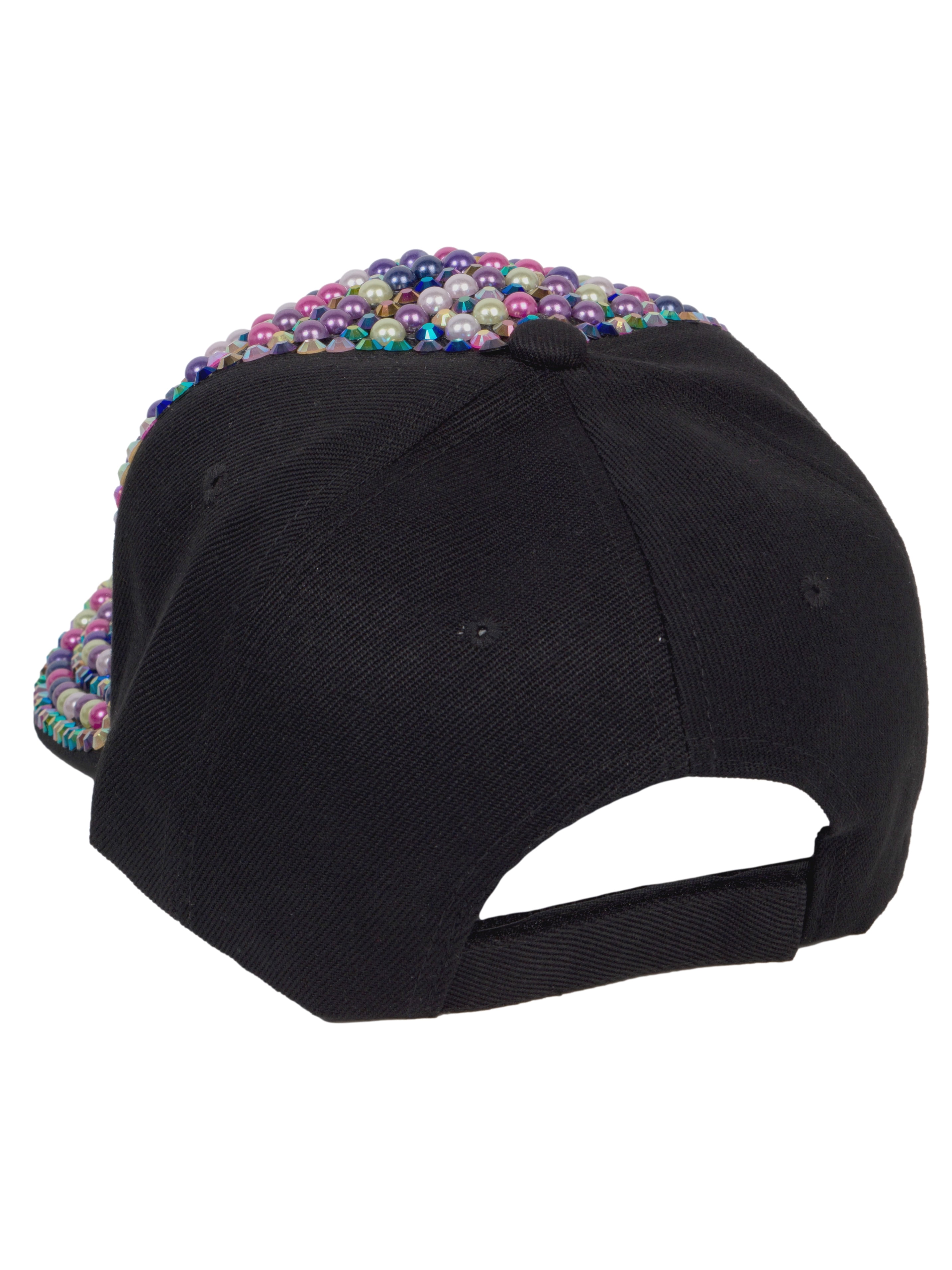 Top Headwear Pearl Rhinestone Bling Baseball Cap - Black 