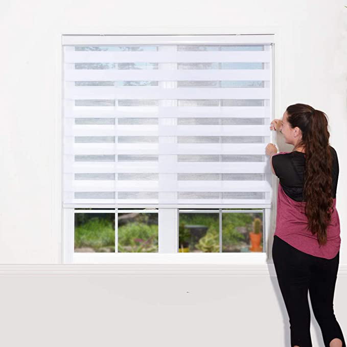 W 45 x H 64 inch Easy to Install… White Horizontal Blinds and Shades Light Filtering and Privacy Dual Roller Blinds Day and Night WYMO Zebra Roller Blinds for Windows 