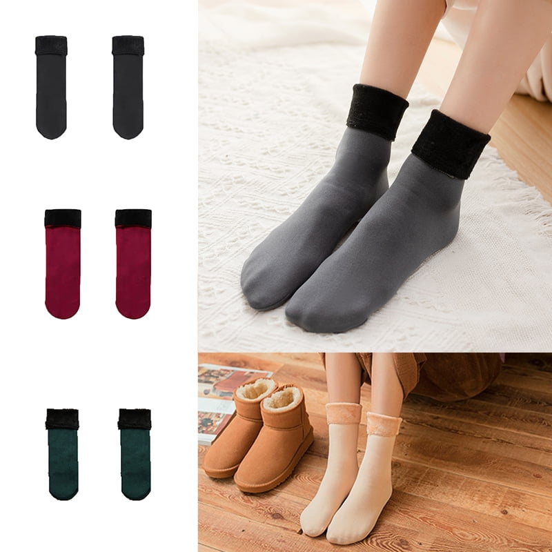 Women's Thickening and Velvet Snow Socks Black Winter Warmer Women Thicken Thermal Wool Cashmere Snow Socks 5pair