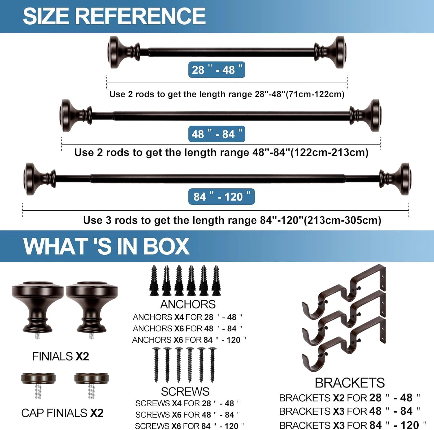 Urbanest Adjustable Double Curtain Rod Set Semplice Flat Button Finials – 1″ Front & 3/4″ Back Rod With Bronze Rod, 28–48 Inches