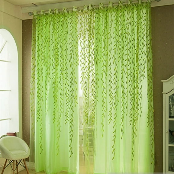 1PC Elegant Modern Tulle Curtains For Living Room Bedroom Kitchen Green Leaf Sheer Curtains For Window Tulle Curtains Drapes