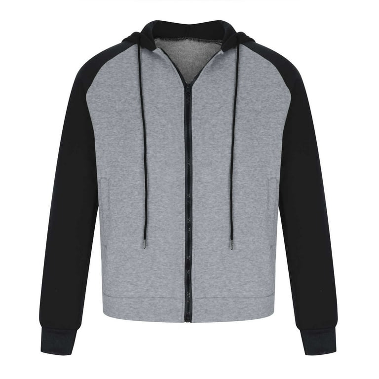 BVnarty Men s Full Zip Up Color Block Hoodie Sweatshirt with Pockets Contrast Color Hooded Long Sleeve Athletic Sportswear Coats Jacket Gray XL Walmart