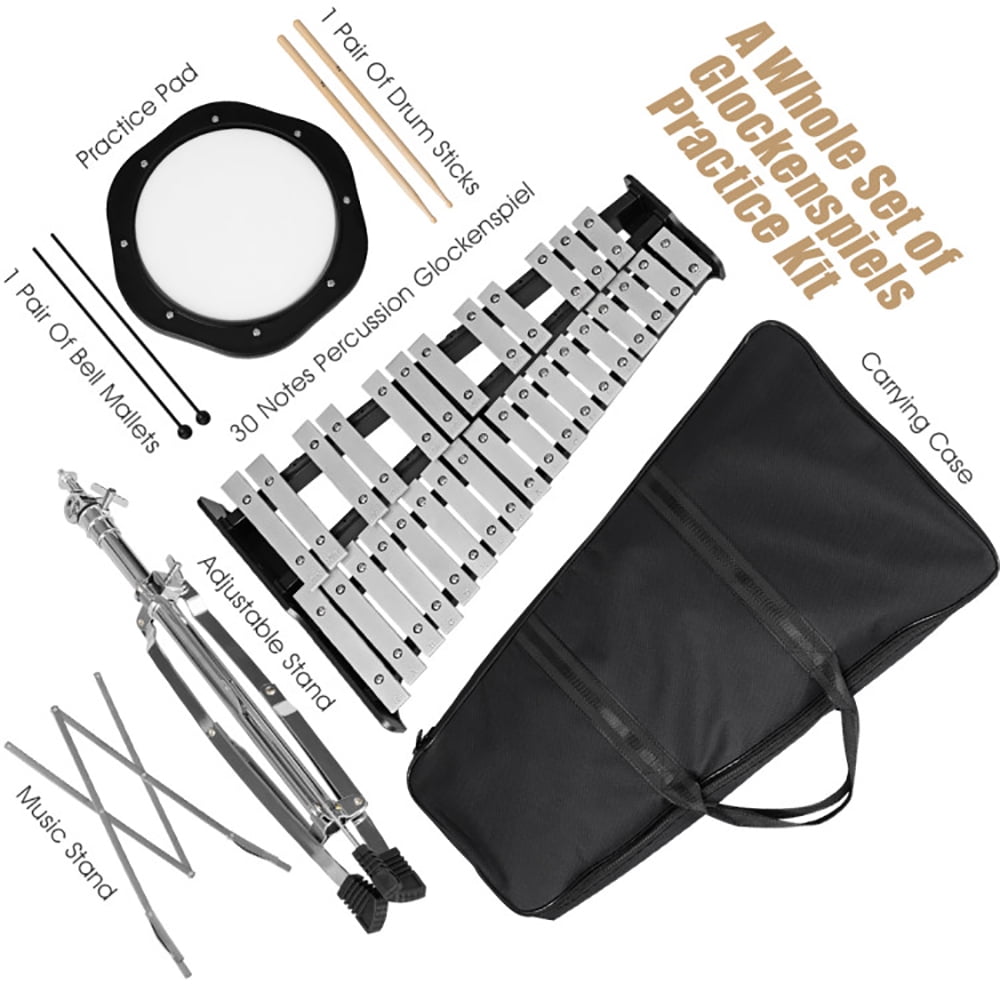 Canddidliike 30 Notes Percussion with Practice Pad Mallets Sticks Stand, Christmas Birthday Gift for Boy and Girl 3-12 Years Old, Brown
