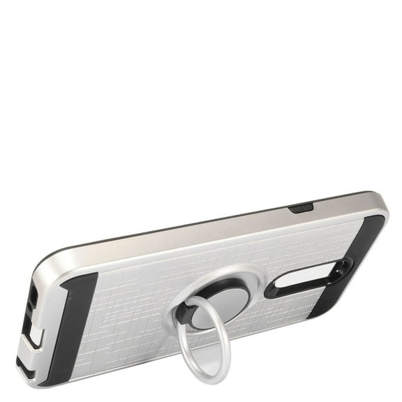 GSA Brushed Hybrid Hard Case Ring Stand for LG Q7, Q7 Plus Silver