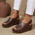 thumbnail image 3 of Rokment Vintage Platform Wedge Gladiator Sandals for Women Summer Fashion Casual Studded Leather Open Toe Chunky High Heels Dressy Sandals with Adjustable Back Straps Brown Size 8.5, 3 of 6