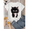 thumbnail image 2 of Women's Casual Sporty T-Shirt, Black Cat Print, Comfort Fit Short Sleeve Tee, Fashion Breathable Casual Top, 2 of 6