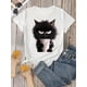 thumbnail image 2 of Women's Casual Sporty T-Shirt, Black Cat Print, Comfort Fit Short Sleeve Tee, Fashion Breathable Casual Top, 2 of 6