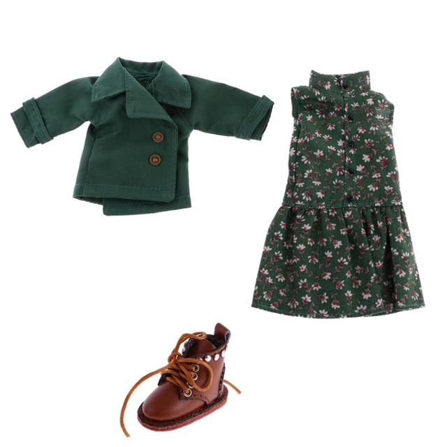 Vestido Y Sin Mangas Florales de Moda + Botas con Cordones de Cuero PU Zulema Ropa de muñeca