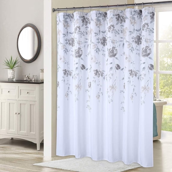 Coolmee Bathroom Waterproof Shower Curtain 72 Inches Long, Farmhouse Shower Curtain for Bathroom with Grommet Top Design, Grey