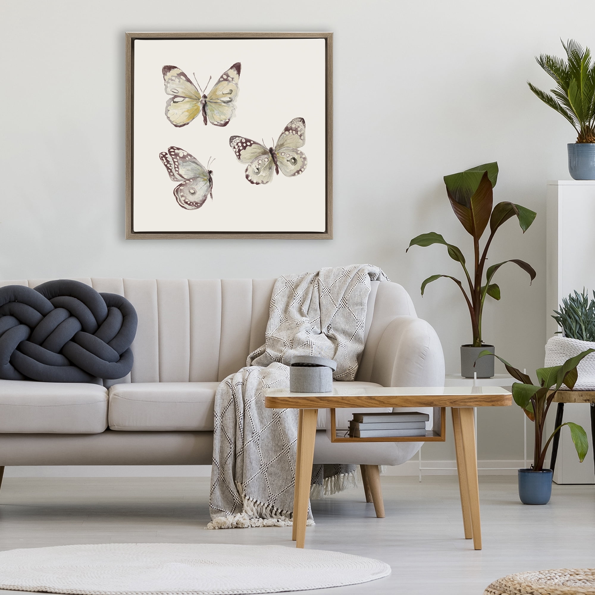 Stupell Industries Delicate Butterflies on Beige Brown Framed Floater Canvas Wall Art, design by Patricia Pinto