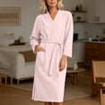 thumbnail image 4 of Wensltd Women's Nightgowns Solid Terry Cloth V Neck Long Sleeve Tie Waist Bath Robe with Pockets for All Season, 4 of 8