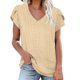 thumbnail image 3 of Top de manga corta con pétalos para mujer, camiseta informal holgada con agujeros calados y cuello en V para uso en verano, amarillo XXL, 3 of 5