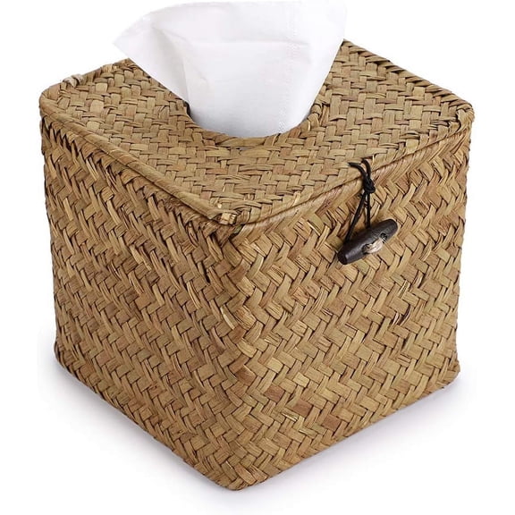 LQCrafK Tissue Box Square Tissue Holder Seagrass Tissue Box Cover Woven Tissue Box Holder Decorative Tissue Cover for Bathroom Tissue Box Cover Cube for Home Office Table Counter